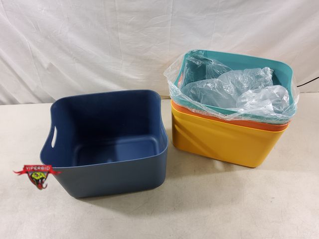 Lot 7-131121 - (4) Plastic bins with handles. 14" X 10-1/2" X 9-1/2"H.