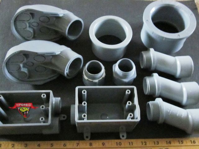 Lot 7-132514 - Miscellaneous PVC grey electrical conduit fittings, all unused.