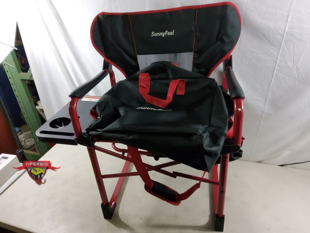 Lot 7-135751 - SunnyFeel collapsible chair with side table, side pocket and storage bag. 21"D x 25"W x 36"H