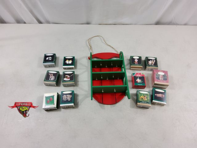 Lot 7-123525 - 11-1/2"H Wood hanging ornament sled with (12) Hallmark miniature ornaments.