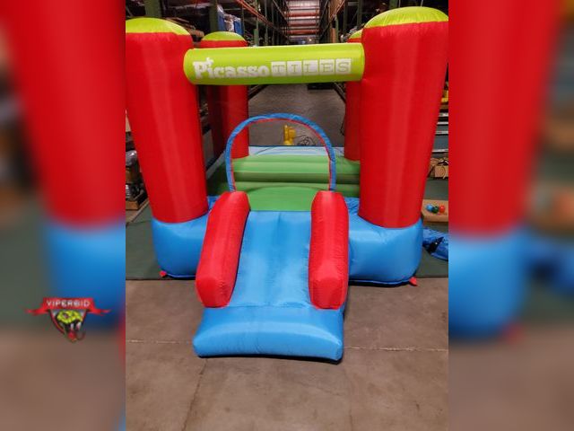 Lot 7-130941 - Picasso Tiles inflatable bounce house with mesh sides and blower.  8 ft. X 7 ft. X 63"H.