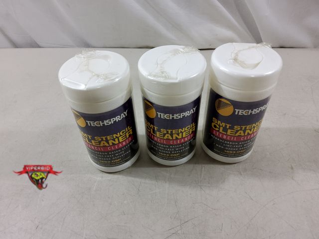 Lot 7-132463 - New! (3) Containers of Techspray SMT Stencil cleaner 48 presaturated wipes per container. #1693-DSP.