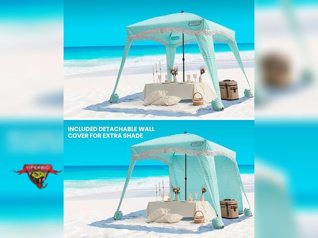 Lot 7-134869 - Lightlu used. Outdoor Master Beach cabana with sidewall. 6 ft.