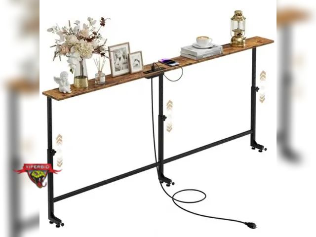 Lot 7-130230 - Faesun Narrow 70.9" Behind The Couch Table with outlet.  24"-32" Adjustable Height Range. 5.9"D x 31...