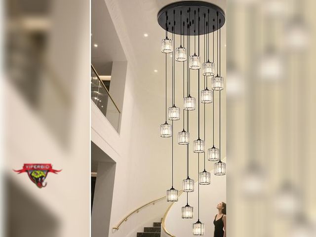 Lot 7-130815 - Retail value $219! Meimond Modern Crystal Pendant Light / Raindrop Drop Light. Adjustable up to 177"...