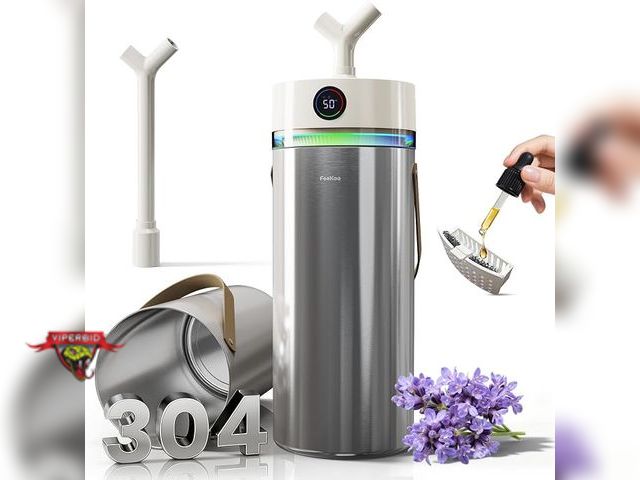 Lot 7-134714 - Feekaa Ultrasonic Stainless Steel Humidifier with 2Gal. Tank. Tested to power on. (7"dia x 29"T)