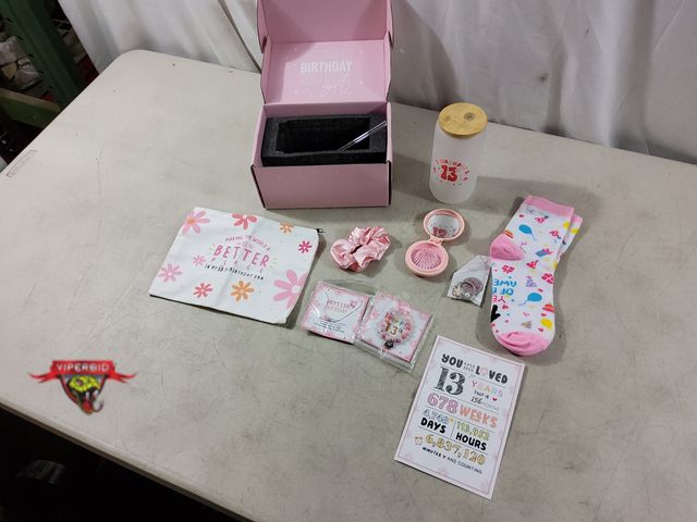 Lot 7-135642 - New! In my 13th Birthday Era" gift set for girls. Includes glass tumbler with straw, keychain, neckl...