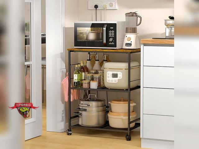 Lot 7-135588 - ThreeHio Rolling Kitchen Cart, 3 Tier. 15.75"D x 23.62"W x 30"H.