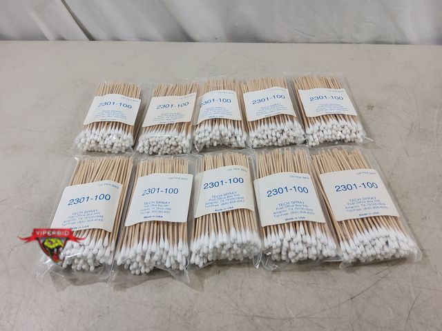 Lot 7-133822 - New! (10) Bags of 100 - Tech Spray 6" single tip cotton sticks. #2301-100.