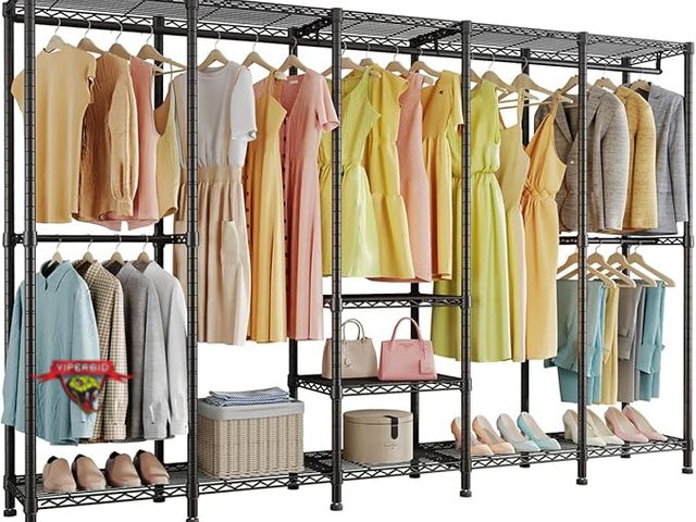 Lot 7-130410 - Looks new! Retail Value $159!  Higeego Wire garment rack with adjustable shelves. 15.7"D x 93.3"W x ...