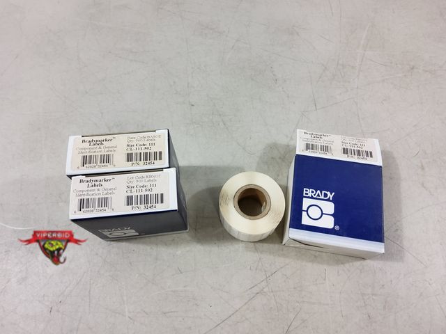 Lot 7-132614 - New! (3) Boxes of Brady Bradymarker repositionable vinyl cloth labels. Part no. CL-111-502 / 32454. ...