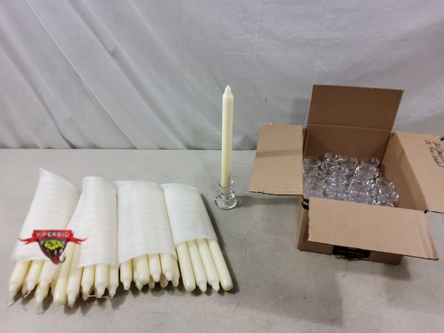 Lot 7-132567 - (20) Glass candle holders with (20) New 11" Candlesticks.