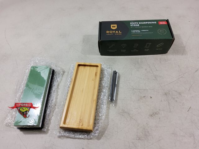 Lot 7-134138 - New! Royal knife sharpening stone with non-slip bamboo base.