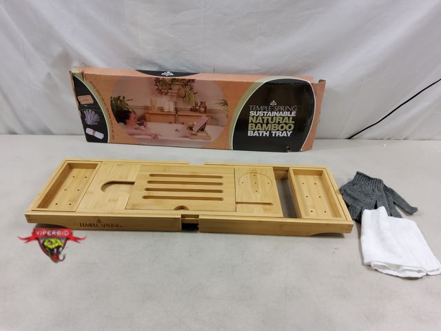 Lot 7-130579 - Temple Spring sustainable natural bamboo bath tray.
