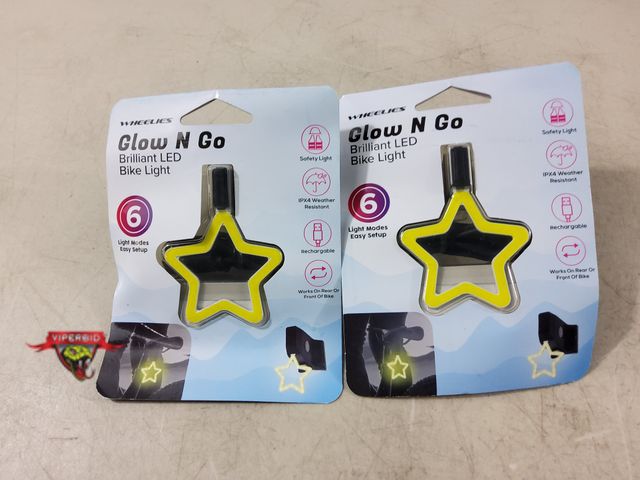 Lot 7-133690 - New! (2) Wheelies glow N go led bike lights. 6 light modes.