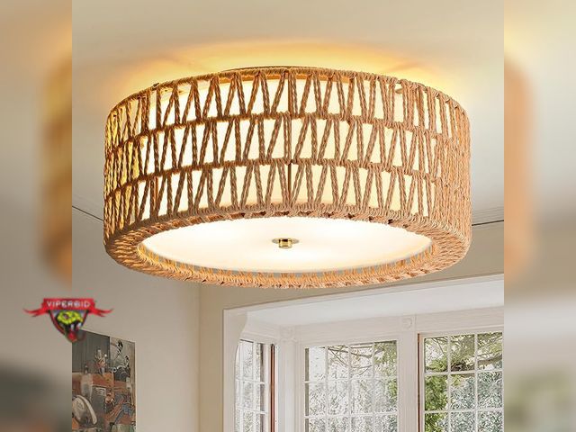 Lot 7-134638 - Intermaka Rattan Flush Mount 3-Light Ceiling Light. (15.7"dia. x 6.5"T)