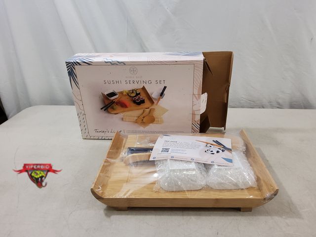 Lot 7-134718 - New! Noble Nest Sushi 9-piece serving set. Includes bamboo serving board, (2) Bamboo mats, (2) Ceram...