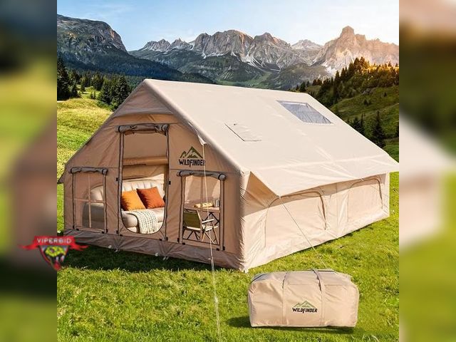 Lot 7-133437 - Retail value $599.  Appears lightly used. Wildfinder inflatable blow up tent with hand pump and stak...