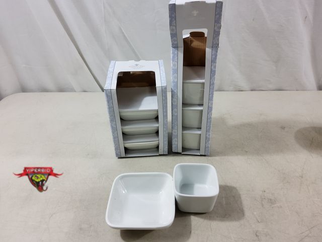 Lot 7-133647 - New! 2 Sets of 4 - Shabby Chick ceramic tapas bowls. 1 set are 3" X 3" X 2"H and the other set is 4-...