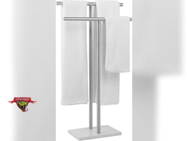 Lot 7-134166 - Wisato Free Standing Towel Rack. Marble / brushed nickel finish. 18.58"L x 7.79"W x 34.13"H