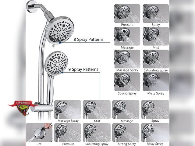 Lot 7-132572 - Rainfall Shower Head with Handheld Shower Spray, Drill Free Adjustable Height Slider Bar.