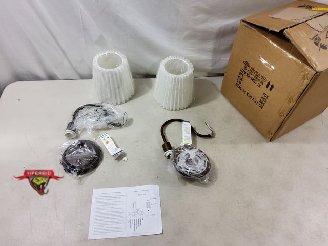 Lot 7-131262 - Set of 2 - White shade hard wire wall sconces.