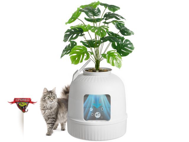 Lot 7-131092 - Lifewit Cat Litter Box with Faux Plant &amp; Scoop. (19" dia. x aprx. 40"T)