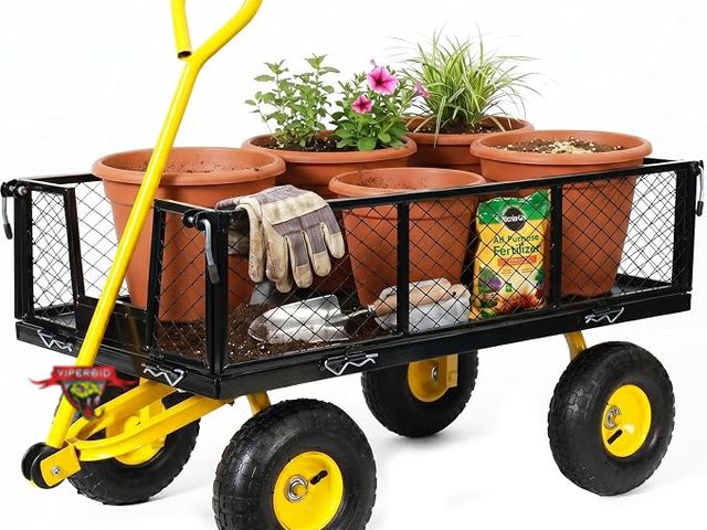Lot 7-134016 - SunnyFeel metal wagon / garden cart. No instructions. Approx. 38.19"D x 20.47"W x 5.12"H