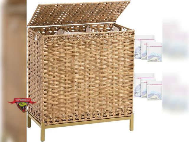 Lot 7-133955 - Setvson Laundry Hamper with Lid, 90L Clothes Hamper with 2 Removable Liner Bags &amp; 6 Mesh Laundry...