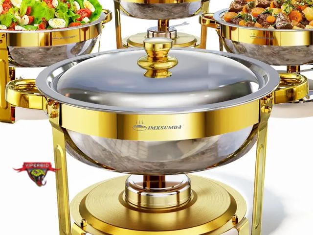 Lot 7-134325 - Imxsumda 4 Pack 5QT Round Stainless Steel Chafing Dishes with stands.