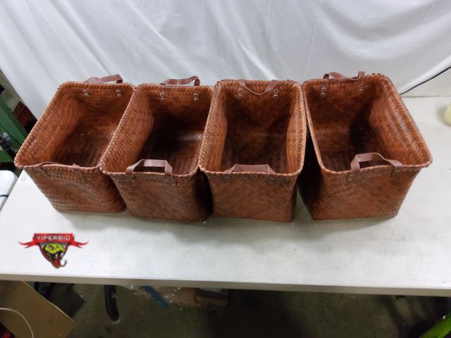 Lot 7-132970 - 4-Pack PP Rattan woven storage baskets. 15” (L) x 11” (W) x 9.5” (H)