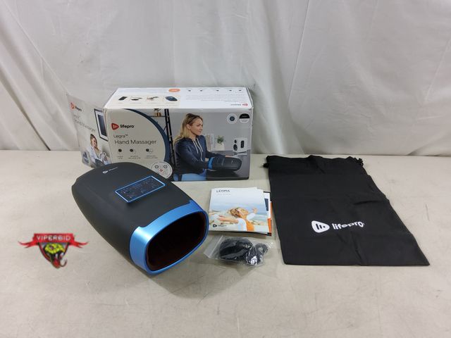 Lot 7-133552 - No Usb charging cord. Lifepro Legra hand massager with heat. Tested - powers on - heats - compresses...