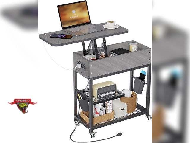 Lot 7-131527 - Colima Lift Top End Table with Charging Station and Wheels, Sofa Side Table with USB Port &amp; AC O...