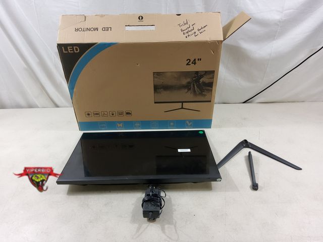 Lot 7-134303 - Missing screws for stand. 24" Led monitor. Tested to power on.