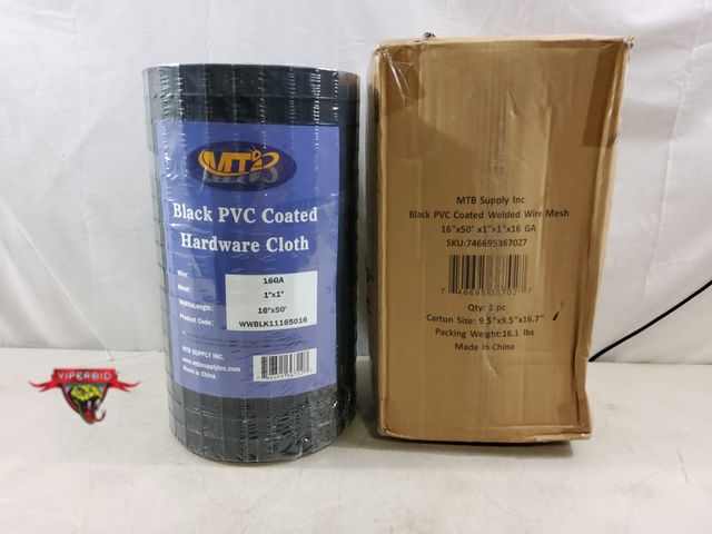 Lot 7-134298 - New! MTB 16 ga. black pvc coated hardware cloth. Mesh: 1" X 1".  Dimensions: 16" X 50 ft.