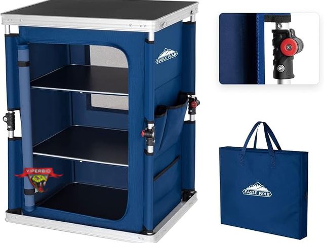 Lot 7-134028 - Retail value $139! New! Eagle Peak Outdoor Folding Camping Table with Large 3-Tier Storage Organizer...