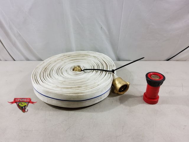 Lot 7-134093 - 1/2" X 100 Ft. Fire hose with brass connectors and 1 Nozzle. Used.