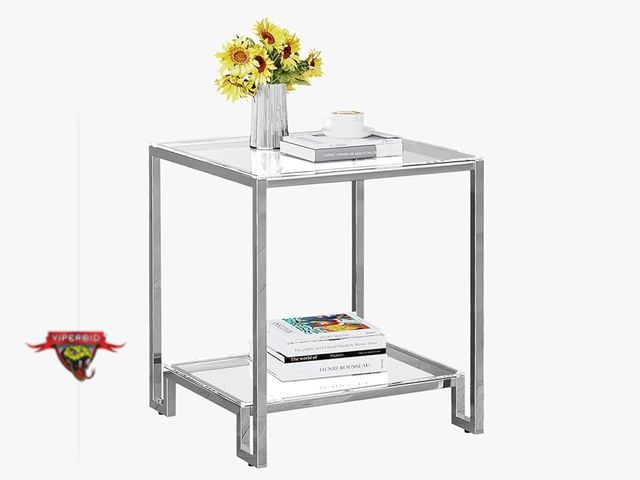Lot 7-130755 - Retail value $132! Cafom 2 Tier Square End Table Side Table with Tempered Glass Top. 20"D x 20"W x 2...