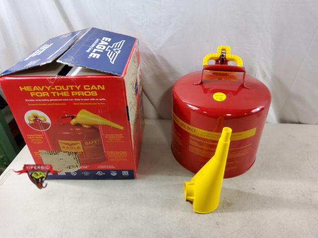Lot 7-134040 - Eagle 5 Gallon Type I Red Safety Gas Can for Gasoline with Flame Arrester, Self-Closing Lid and F-15...