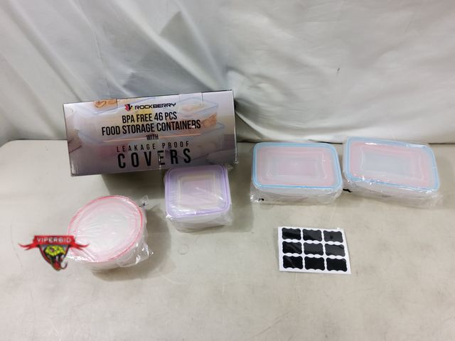 Lot 7-130059 - New! Rockberry 46-Piece food storage container set with covers. BPA Free.