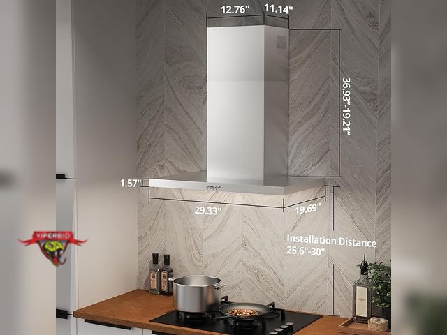 Lot 7-131335 - Retail $220! Firegas Wall Mounted Range Hood. (19.69"D x 29.33"W x 38.5"H)