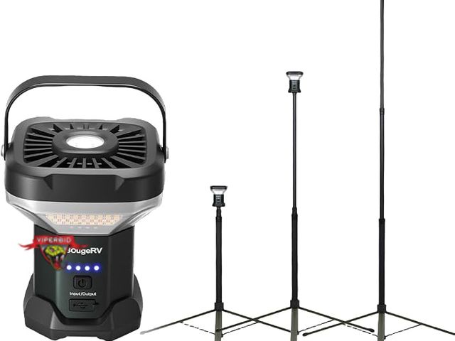 Lot 7-135051 - Retail $125! BougeRV Camp Light. Telescoping Camping Light with Rechargeable and Detachable Light. T...