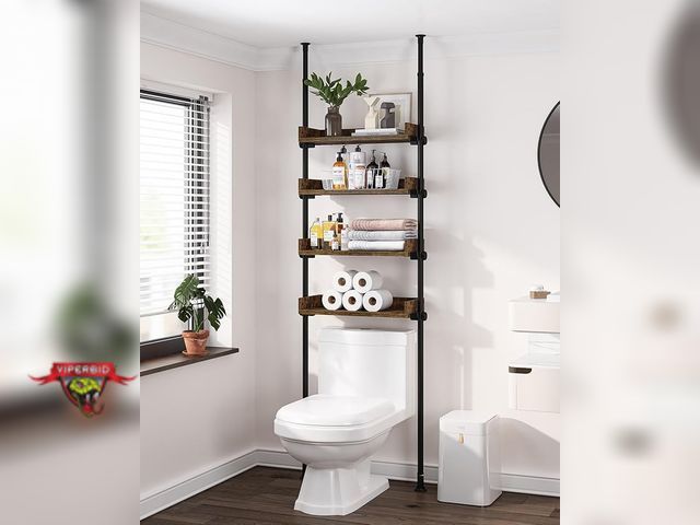 Lot 7-133571 - Allzone AZ05 Bathroom Organizer, Over The Toilet Storage with 4-Tier Adjustable Wood Shelves. 92 to ...