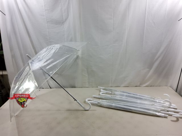 Lot 7-130958 - New! (8) Lightweight Clear / White umbrellas. Perfect for weddings, plays and more!