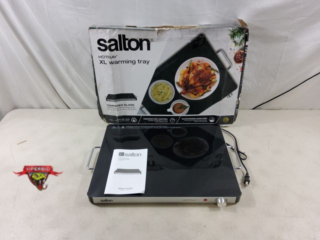 Lot 7-134323 - Salton tempered glass warming tray. 21" X 16". Tested to power on - heats.