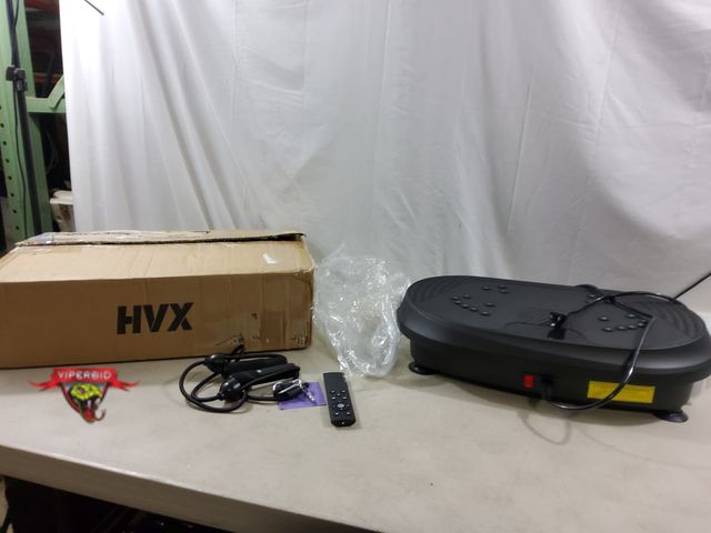 Lot 7-134130 - HVX Vibration platform with resistance bands and remote. Remote battery cover broke.  Tested - works...