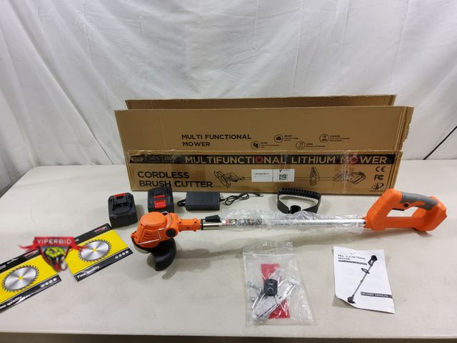 Lot 7-131176 - 21V lithium cordless weed whacker. Battery and charger included.