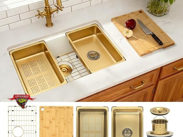 Lot 7-130863 - Retail value $289! Lonsince White Kitchen Sink with accessories. Granite Stone Composite. 28" X 18".