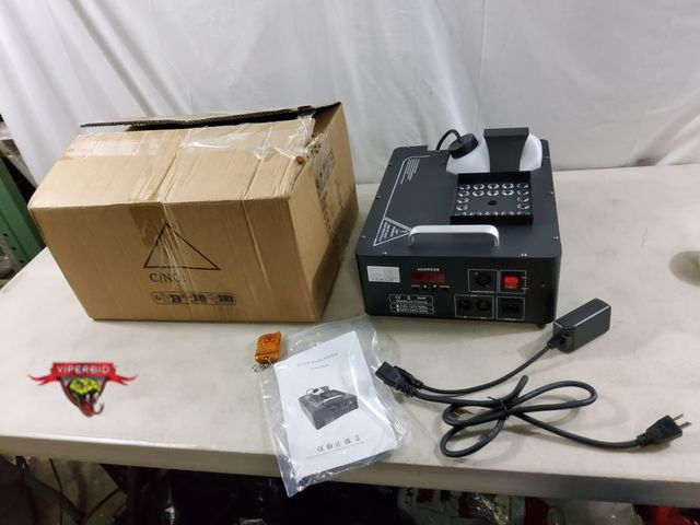 Lot 7-135852 - 24 LEd Smoke machine with remote. Tested to power on - lights up - unable to test liquid smoke funct...