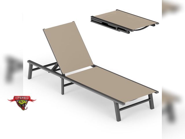 Lot 7-130409 - Ciokea Outdoor Lounge Chair.  Foldable Aluminum Pool Chaise Lounge with 5 Positions Recliner.